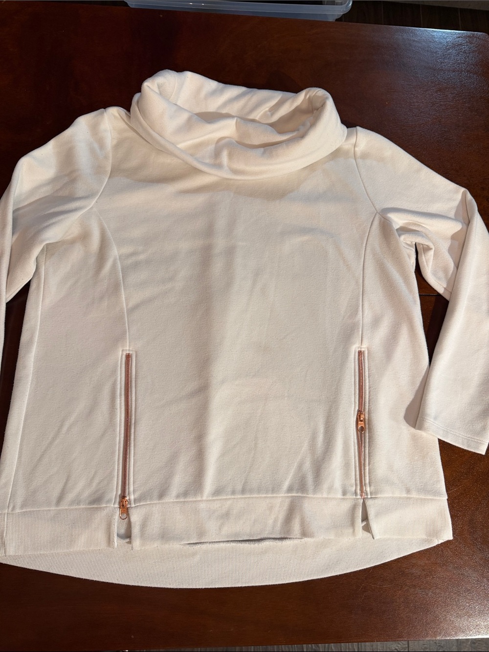 Xersion Women’s fit Cream Cowl Neck Sweatshirt with Rose-Gold Zipper Accents